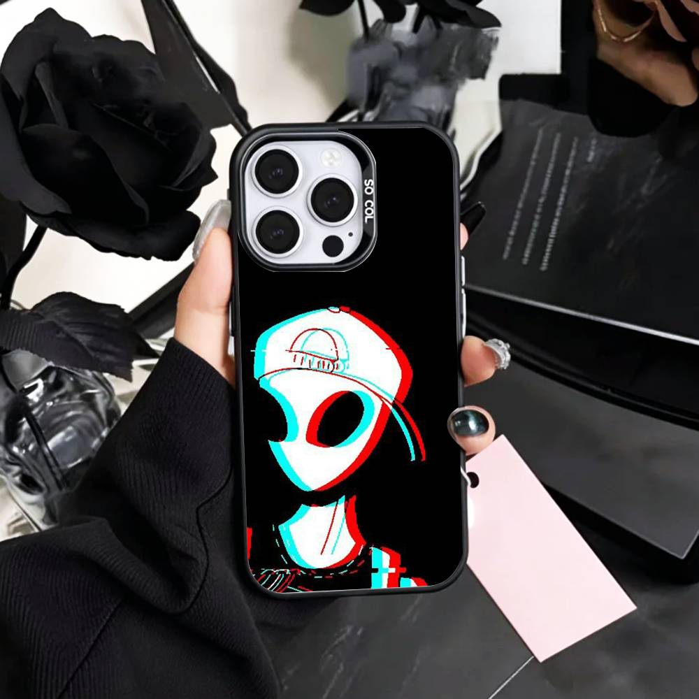 Cool C-Cartoon Alien Space Phone Case For iPhone17,16,15,14,13,12,11 Plus,Pro Max Colored Silver Plated Inside Cover