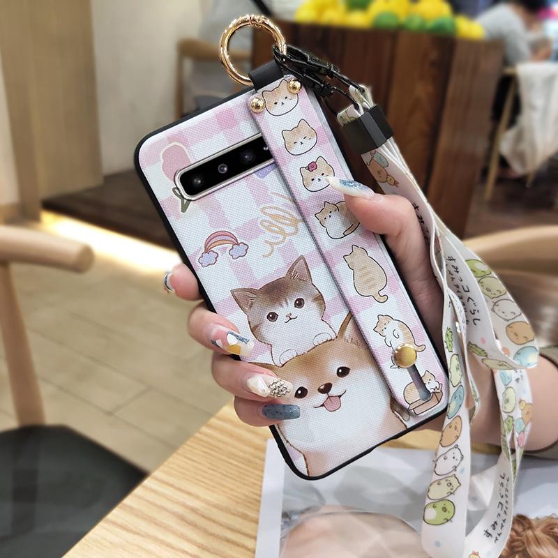 Lanyard Dirt-resistant Phone Case For Samsung Galaxy S10 5G/SM-G977N Soft Case Waterproof Wristband Anti-dust Cartoon