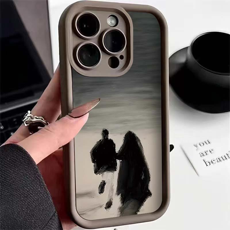 Силиконовый чехол для телефона с масляной краской для пары для iPhone 13 12 11 14 15 Pro Max XS X XR, чехол для iPhone 7 8 Plus SE, мягкий чехол