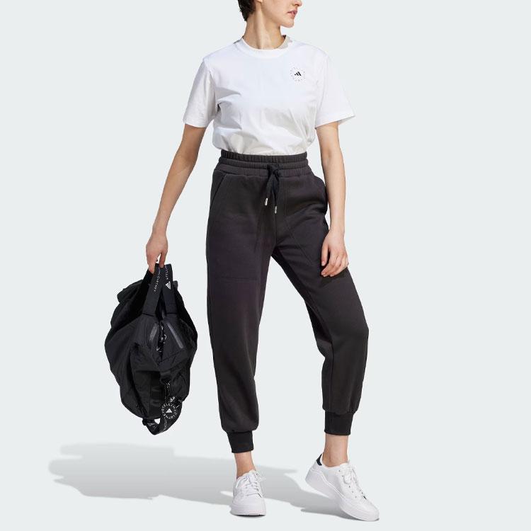Adidas Stella McCartney Adidas X Stella McCartney Co-Branded Fleece Sweatpants With Letter Logo Print And Cuffed Ankles Women Bottoms Black IQ2638