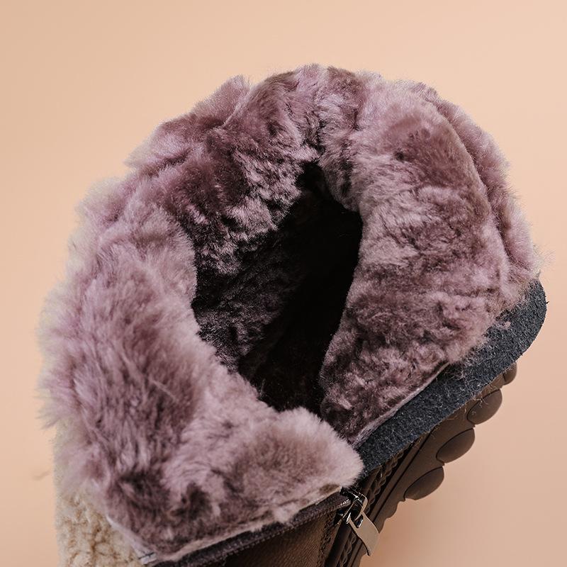 Autumn Winter Snow Boots Women's Velvet-Lined Leather Ankle Boots - Non-Slip Soft Warm Snow Boots