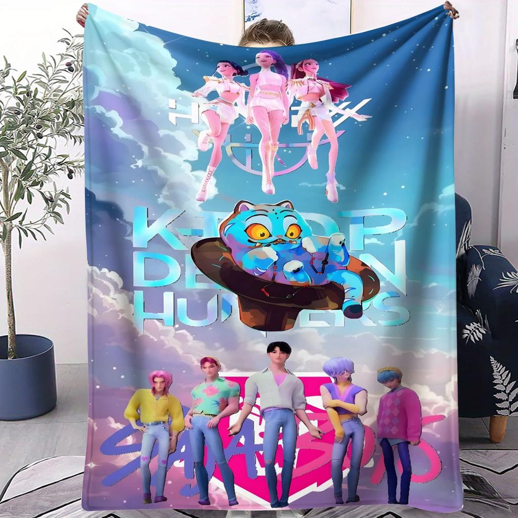 Флисовое одеяло Huntrix в стиле K-Pop с дизайном в стиле «Космические воины» для спальни, дивана, концертной атрибутики. Идеально подходит для поклонников поп-музыки и подростков.