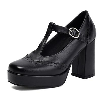 Классические туфли Мэри Джейн Женские туфли-лодочки Квадратный носок Блочный каблук 9 см Платформа 2 см Т-образный ремешок Большой размер 41 42 43 Винтажная повседневная обувь