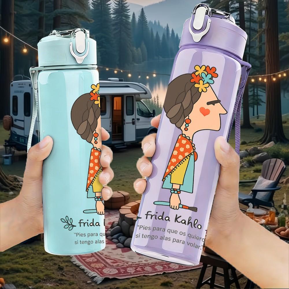 1PC Little Girl Flower Faith 750ml Color Plastic Sports Water Bottle Leakproof Flip Straw Lid Suitable for Sports Office Home Use