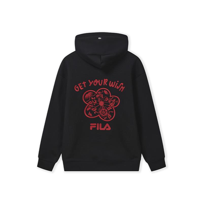 Men's FILA Dream Come True Window Lattice Sweatshirts Unisex Jet Black Hooded (Non-detachable) Moderate