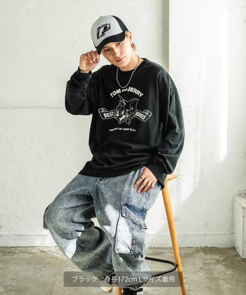 [IMPROVES] Casual [TOM & JERRY] Custom-made Buddies Oval Long Sleeve T-Shirt, Men's, Oatmeal