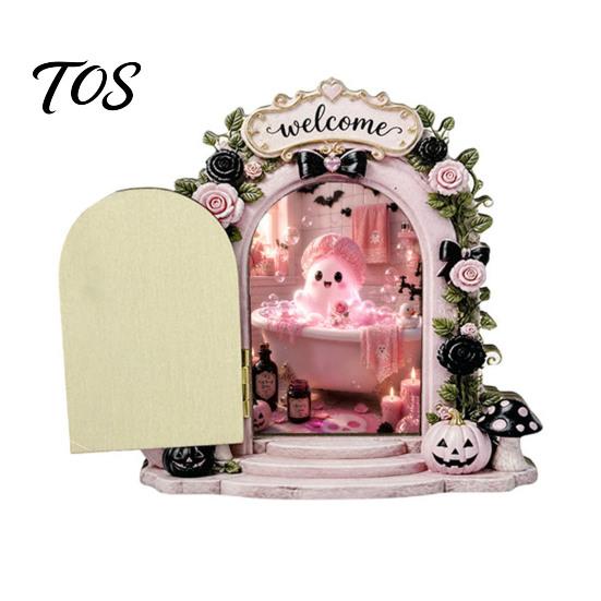 Wall Mounted Halloween Art Cute Ghost/Mouse Door Ornaments, Miniature Decoration, Double Tiered Tray Decor Layer Arch Corner for Bookshelf Decoration