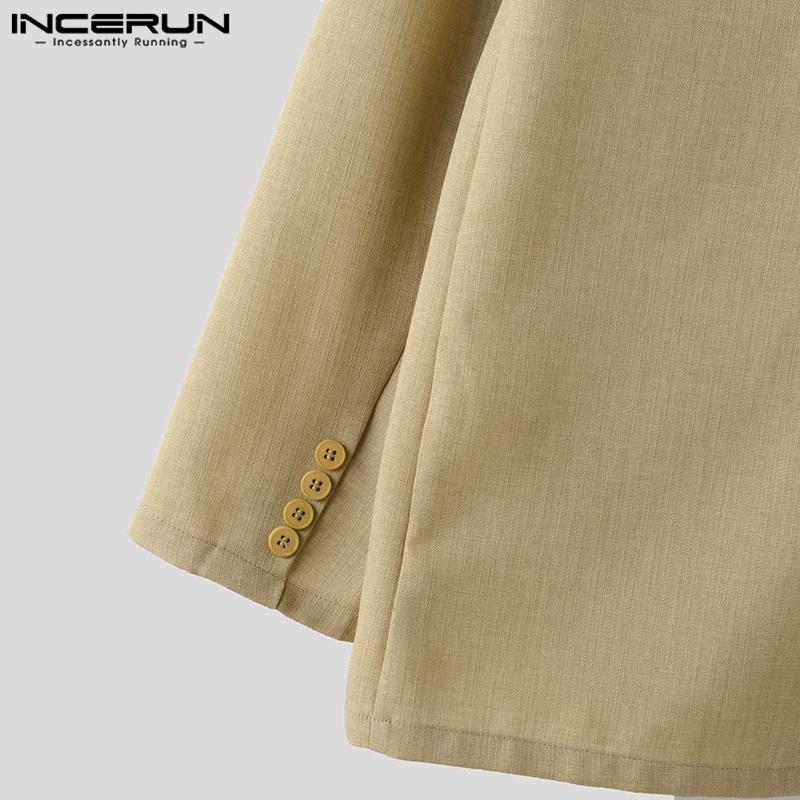 INCERUN Мужские тонкие пиджаки без воротника с длинным рукавом на одной пуговице