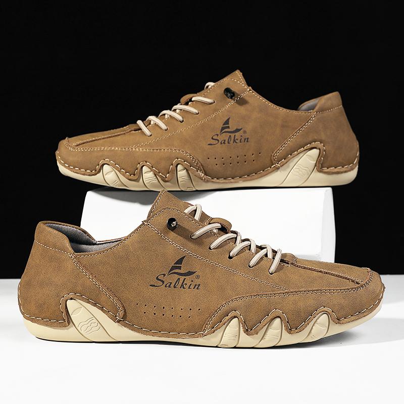 Новая мода 2025 Ручная работа Кожа Повседневная Мужская обувь Дизайн Кроссовки Слипоны Лоферы Дышащие Низкий верх Балетки Для вождения Большой размер