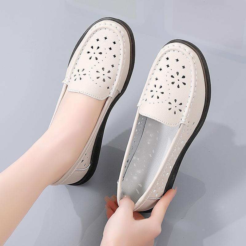 Women Moccasins Leather Driving Comfort Flats Casual Slip On White Nurse Walking Minimalist Summer Maternity Shoes