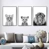 Картина на холсте с животными Лев, львица и львенок, холст, постеры и принты, настенные панно для украшения гостиной, домашний декор