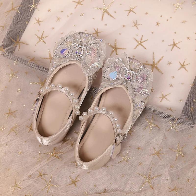 Детские кожаные туфли Sweet Crown для девочек, праздничные туфли, модные блестки, детские туфли принцессы, повседневные туфли на плоской подошве с липучкой