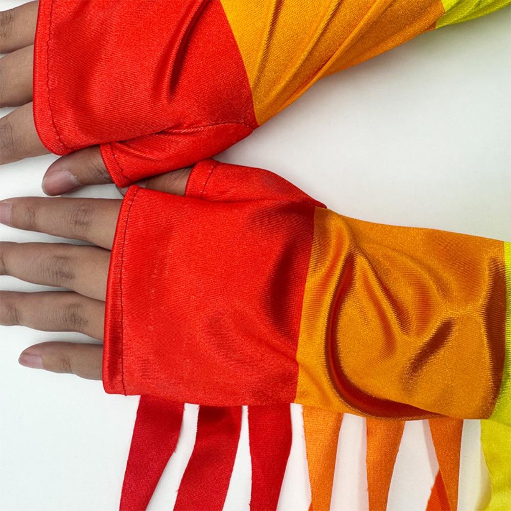 Fringe Rainbow Long Gloves Stretch Colorful Mittens Fashion Rainbow Tassel Gloves Party