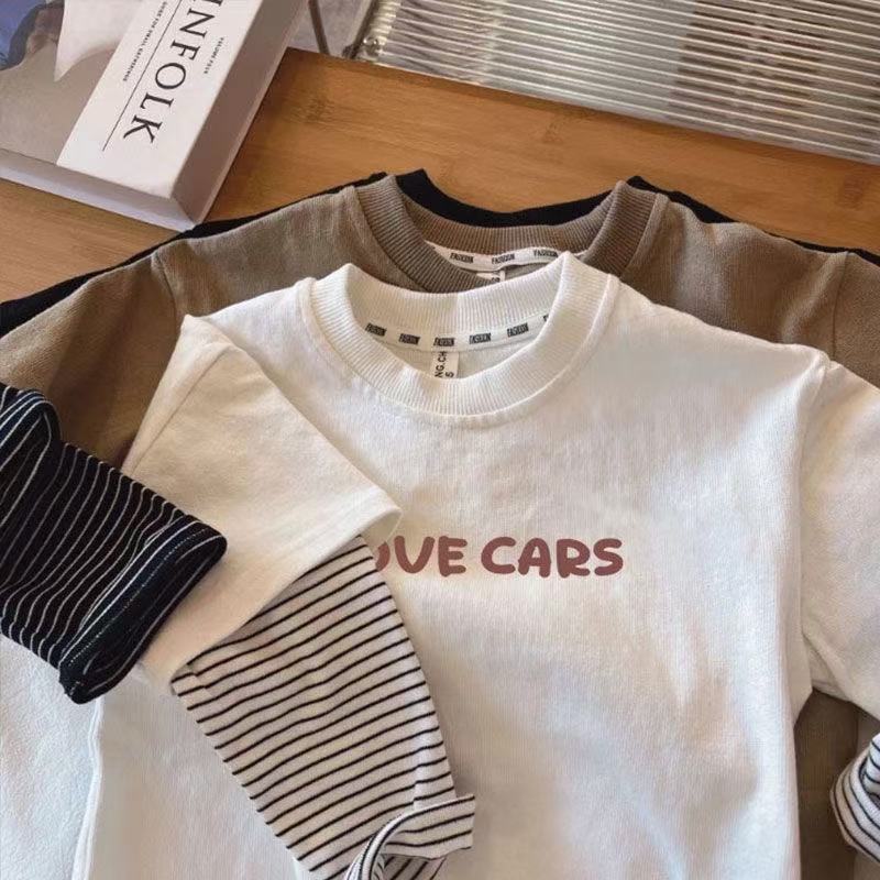 Boys Cotton Long Sleeve T Shirt with Excavator Car Print Mock Layered Base Top