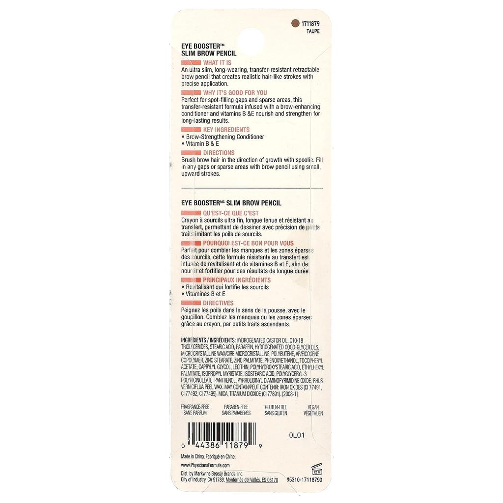 Eye Booster Slim Brow Pencil, Taupe, 1 Pencil, 0.05G(0.001Oz)