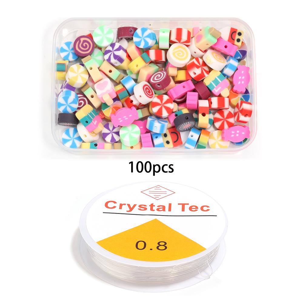 100Pcs Polymer Clay Beads Set Colorful Flower Fruit Pattern Beads Kit For DIY Handcrafts Bracelet Phone Chain Making Supplies