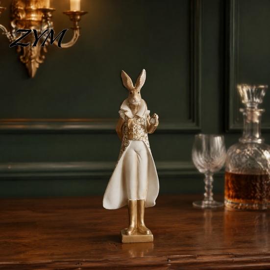 Modern Resin Statue for Living Room Vintage Mr & Mrs Rabbit Figurine, Dress Bunny Statues, Farmhouse Minimalist Desktop Decorations Country