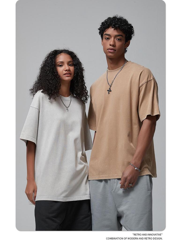 ARTIE Men's 2024 Summer 325g Batik Washed Distressed Retro T-Shirt - American Fashion Short Sleeve