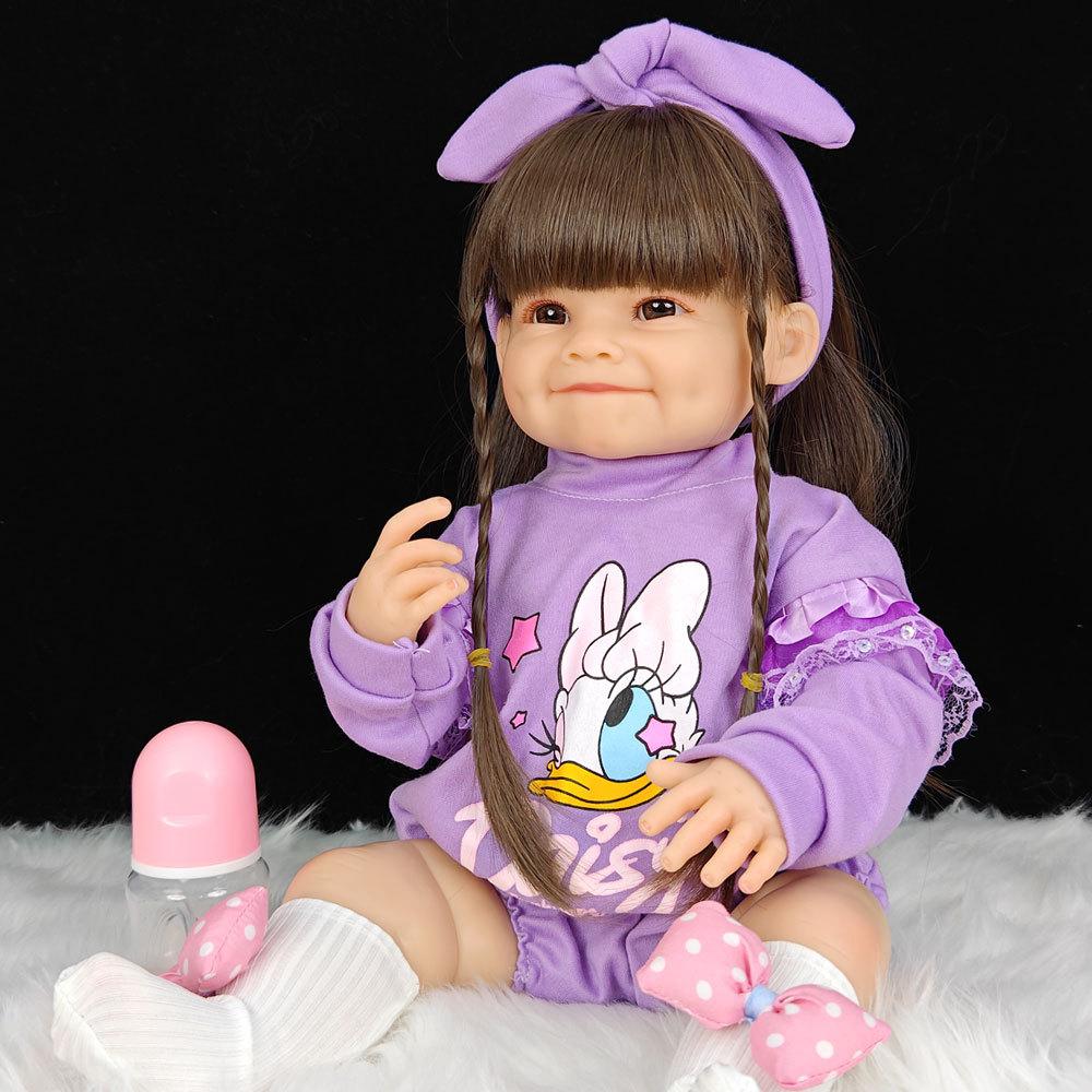 Реалистичная кукла-реборн из мягкого силикона 55 см 22 дюйма с одеждой, магнитной соской, бутылочкой для кормления, набором ручной работы, подарком на день рождения для девочки