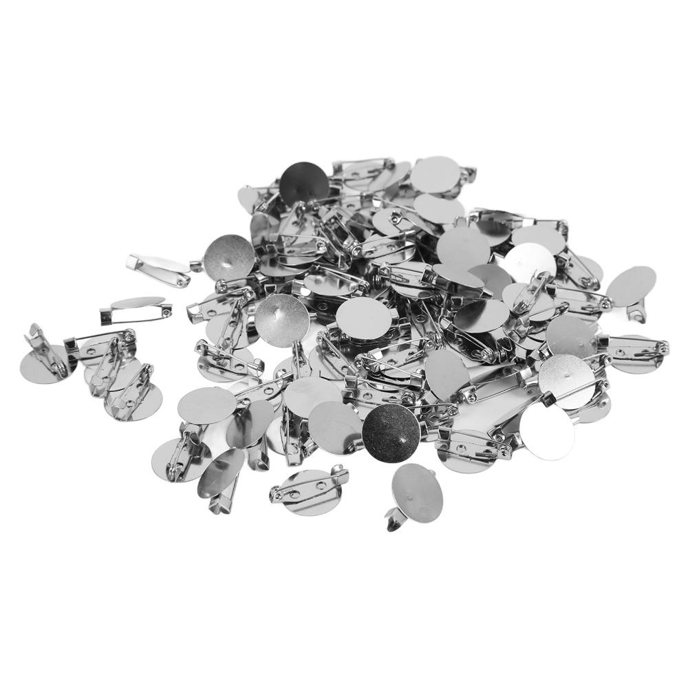 100pcs Metal Brooch Clasps Silver Brooch Blank Round Tray Brooch Clasp Clip Pins DIY Jewelry Craft