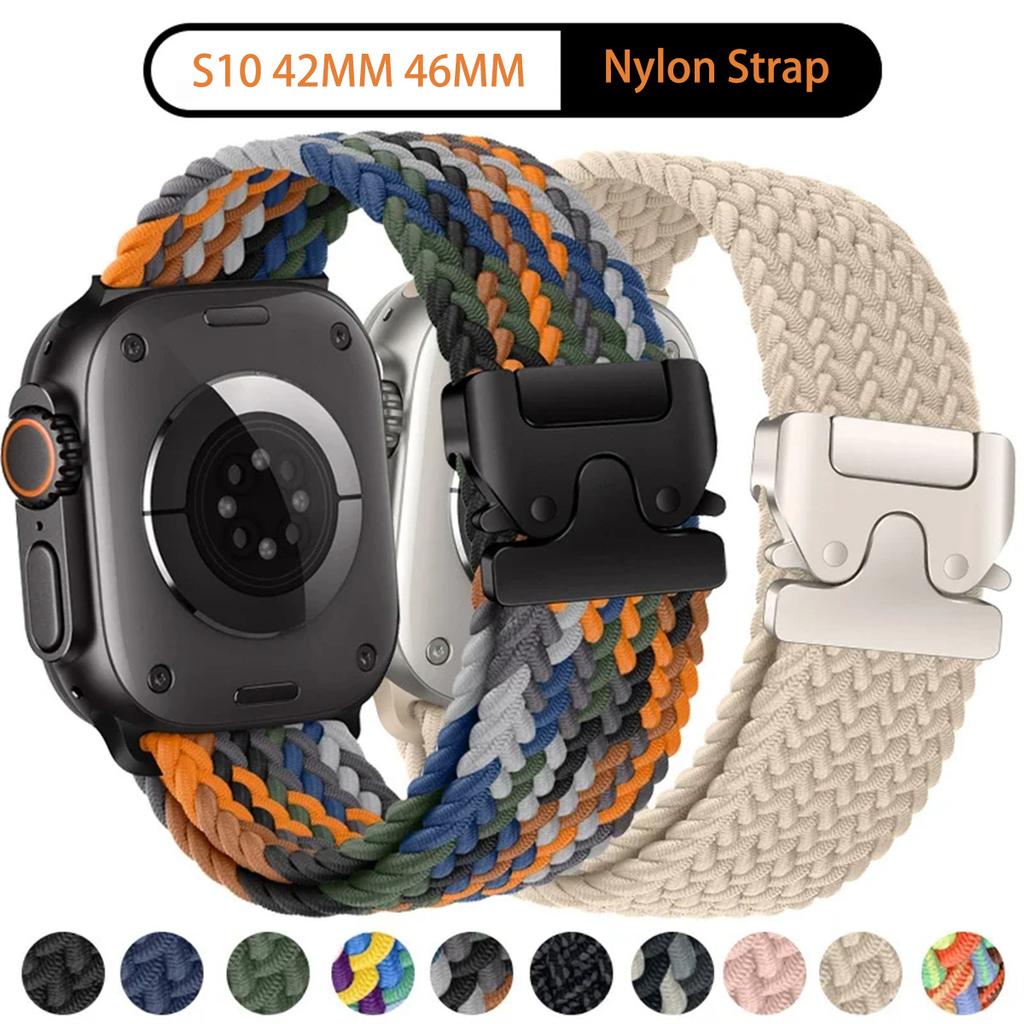 1Pcs Nylon Apple Watch Strap for Apple Watch S10 46mm 42mm Ultra 2 49mm 44 45 41 40 38mm Band for IWatch 10 9 6 5 SE 7 8 4 3 Smart Watch Accessories