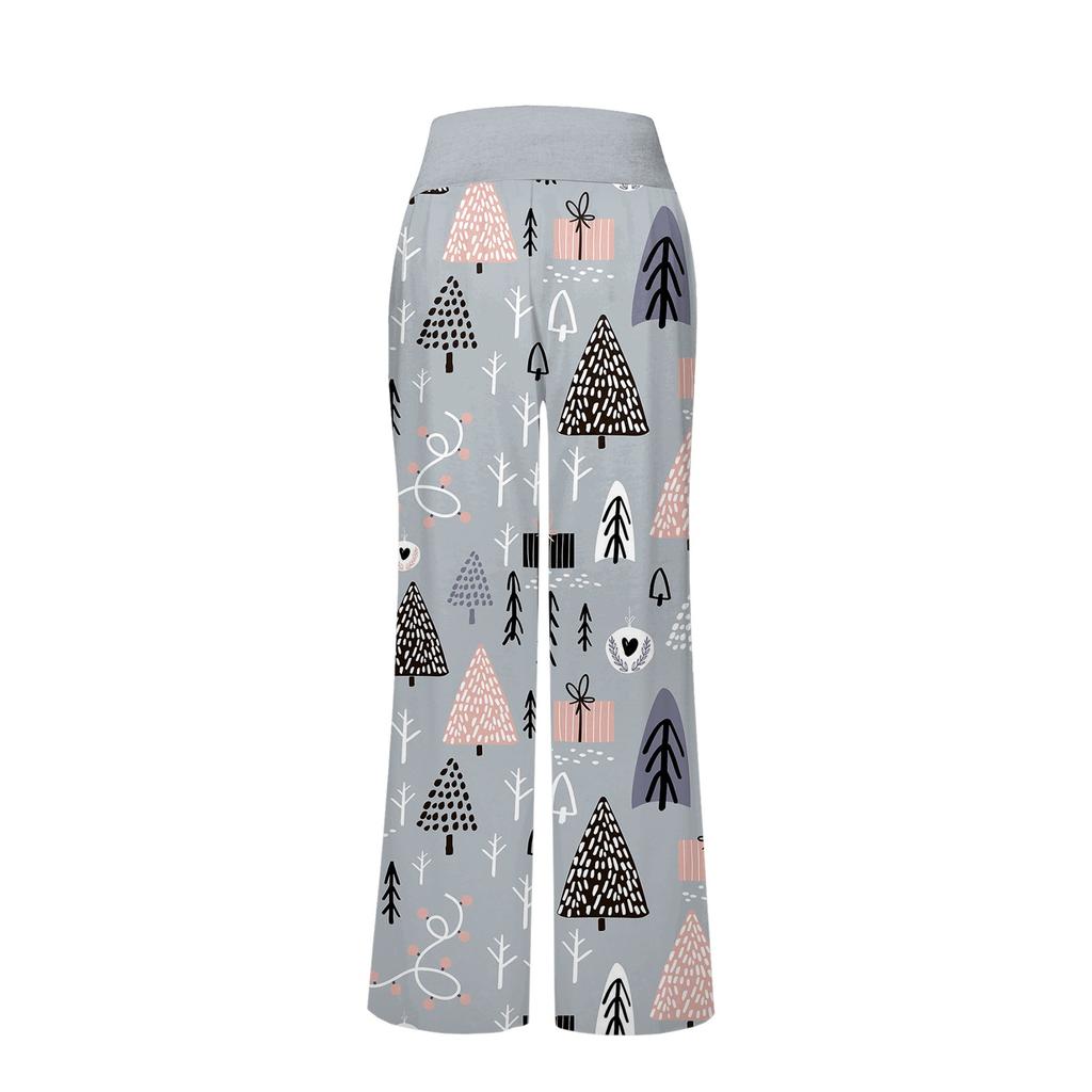 Women's Comfortable Pajama Pants Christmas Print Drawstring Wide Leg Pants