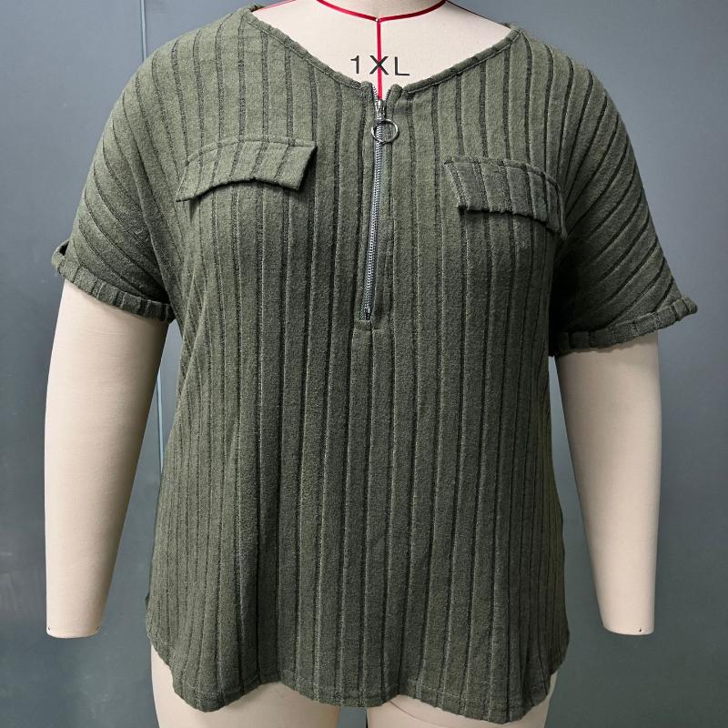 BITCED Весенне-летние однотонные женские топы больших размеров с коротким рукавом на молнии с ложными карманами, свободная футболка