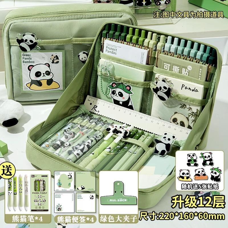 12-layer Panda Pencil Case, Large Capacity, High-value Stationery Box for Boys and Girls, Cute Junior High School Stationery, Pencil Case.