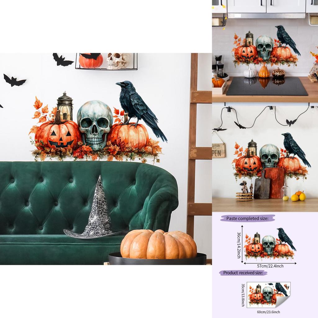 ПВХ Хэллоуин Тыква Череп Черная Птица Кленовый Лист Наклейка На Стену Для Декора Гостиной
