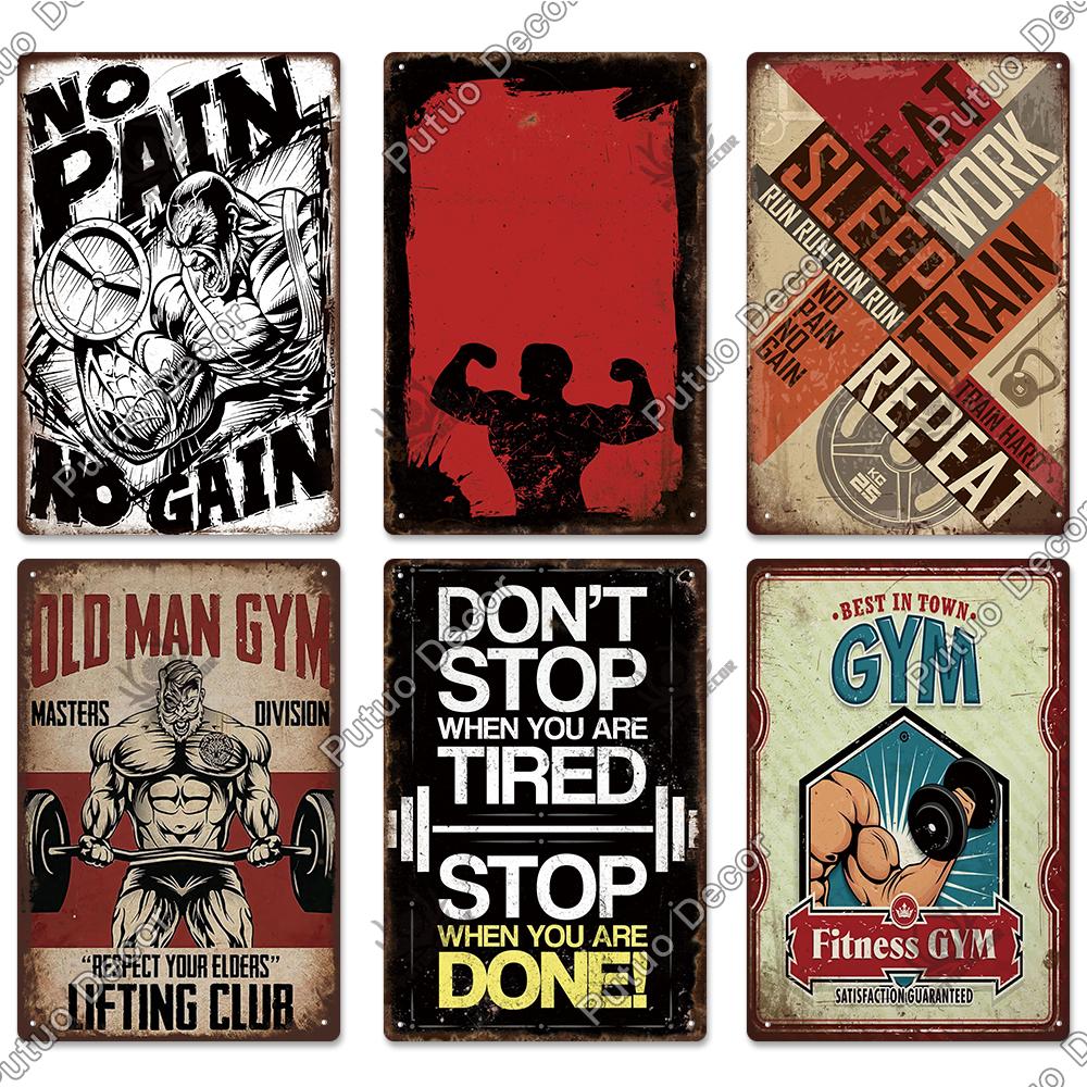 Mfoever Tin Sign Decor Gym Vintage Tin Signs Plaque Metal Plates Retro Posters Work Out Wall Art Decorative for Home Man Cave Gym Room
