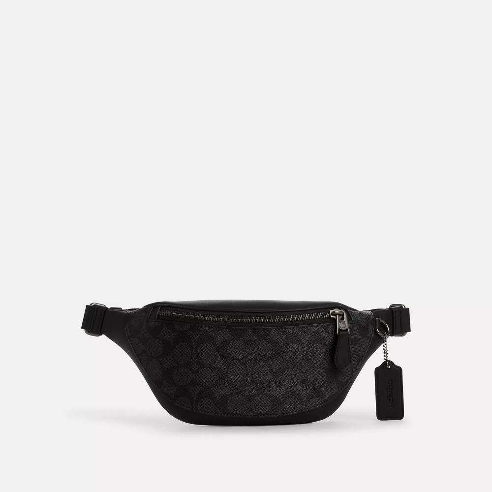 Coach Warren MIni Belt Bag In Signature Canvas Gunmetal Charcoal Black