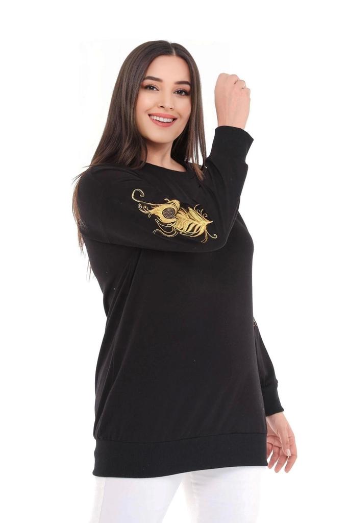 Женская толстовка большого размера с вышивкой из камня на рукавах