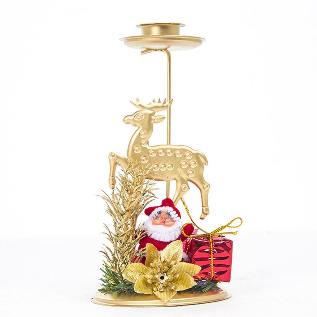 Metal Snowflake Santa Claus Candlestick Stand Candle Holder Christmas Ornament Candle Pillar