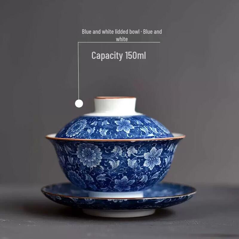 Dehua Blue & White Ceramic Sancai Gaiwan