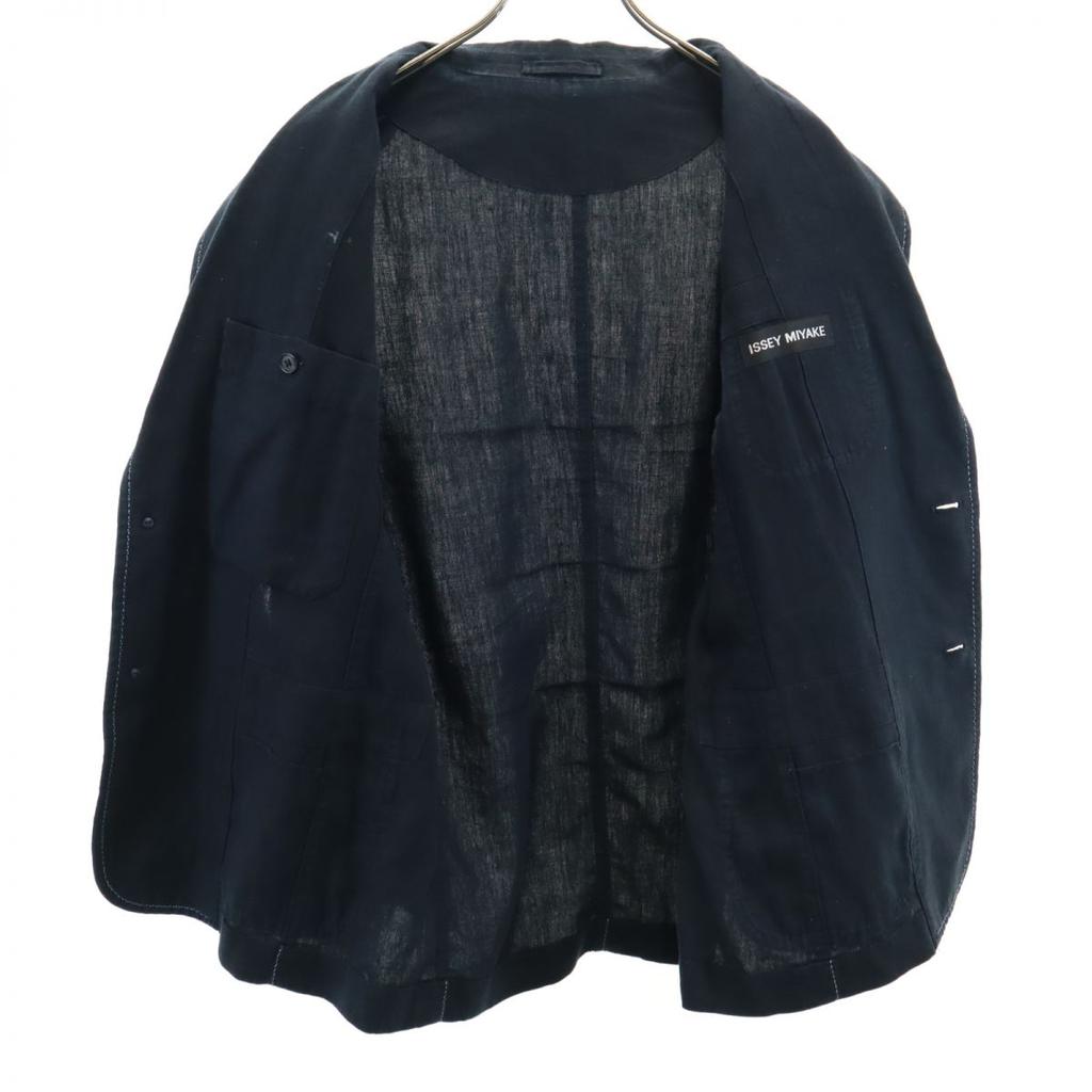 ISSEY MIYAKE Льняной приталенный жакет с длинным рукавом 1 темно-синий мужской б/у