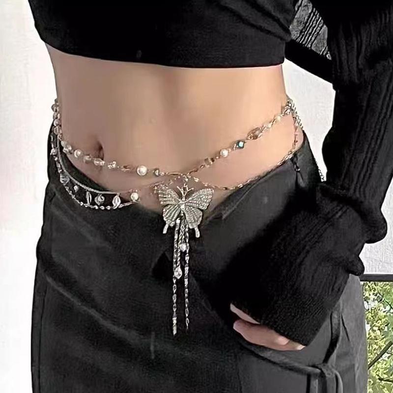 Dainty Butterfly Pendant Multiayer Waist Chain Necklace Elegant Body Chain Party Jewelry Gift