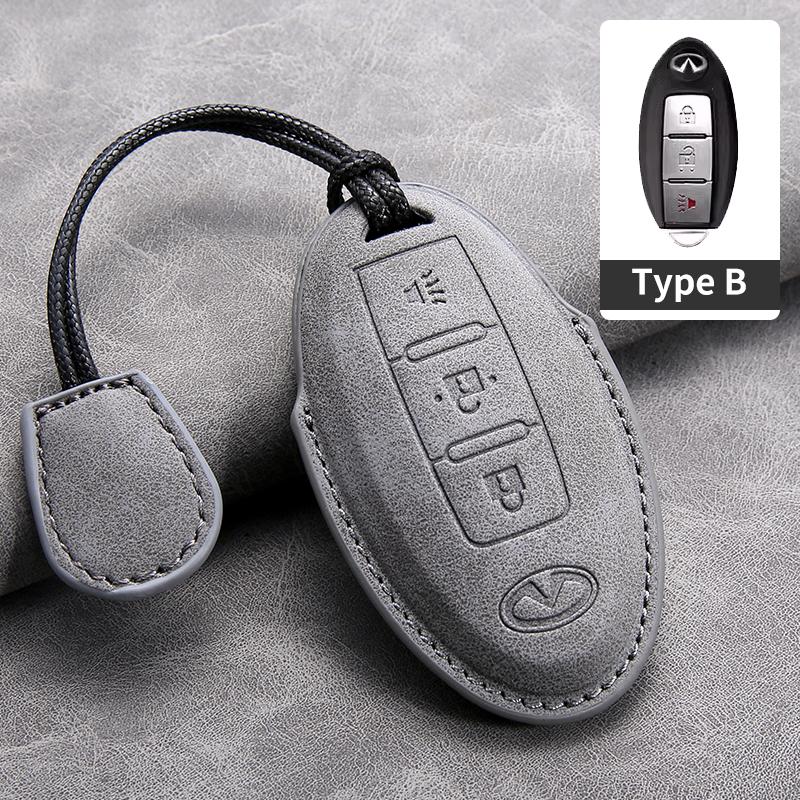 Leather Car Key Cover Case for Infiniti Q50L QX50 QX60 QX55 Q70 Q70L Q30 QX30 QX70 ESQ XQ80 XQ60 Q60S Car Key Rope Keyring