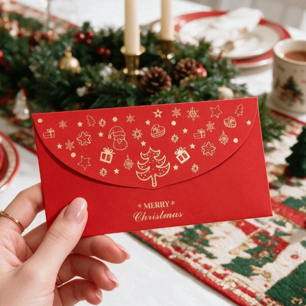 6PCS Rectangular Xmas Currency Envelopes Xmas Tree Pattern Christmas Gift Red Packets Families
