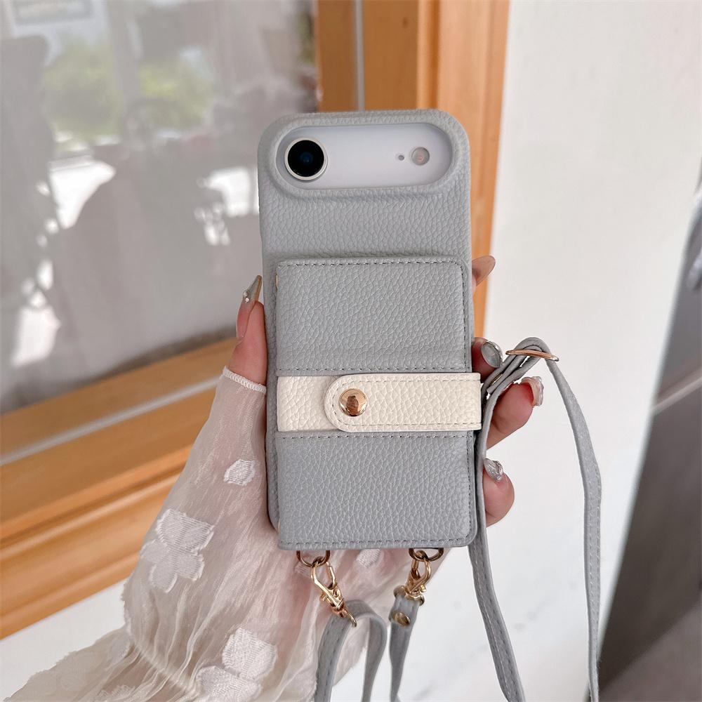 Кожаный чехол-кошелек с ремешком через плечо и зеркалом для iPhone 17 Air 16E 15 14 Plus 13 12 11 Pro Max, держатель для карт, противоударный чехол