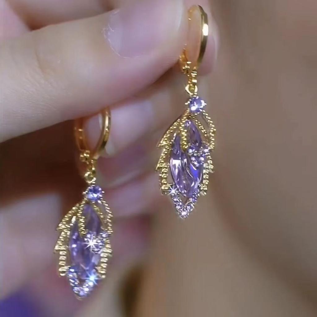 Модные серьги-листья из циркония для женщин