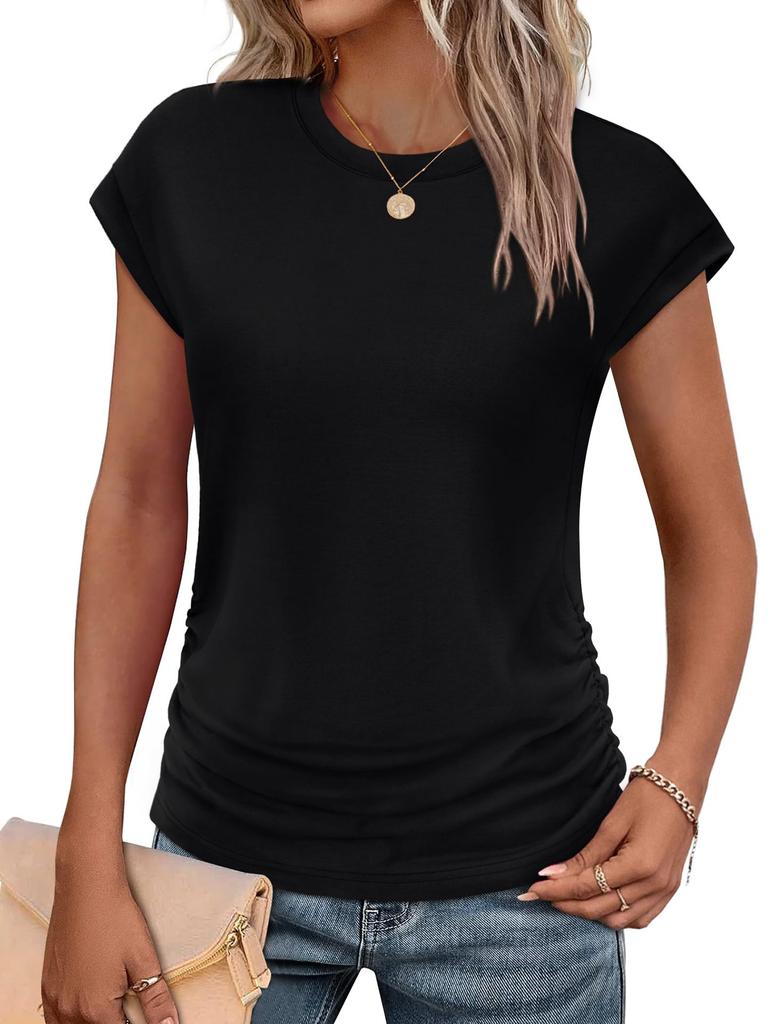 2025 Spring/Summer New Solid Color Round Neck Short Sleeve T-shirt Top for Women