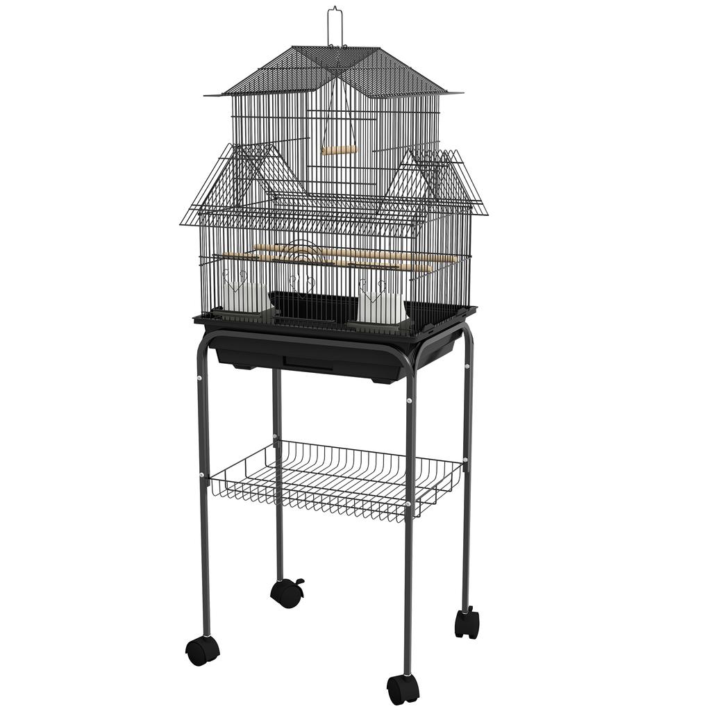 Metal Bird Cage with Plastic Swing, Perch, Food Container, Tray, Handle, for Finches, Canaries, Budgies, 43.5 x 33 x 121
