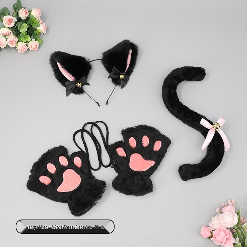 Милый кошачий косплей-набор: Ободок с кошачьими ушками, перчатки-лапки и аксессуар-хвост