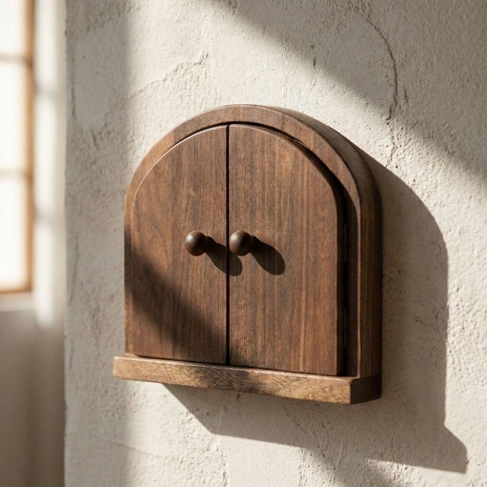 Rustic Style Solid Wood Switch Cover Double Door Design Switch Protector Living Room