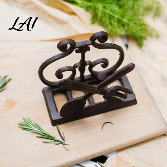 Fork And Spoon Shape Napkin Stand Cast Iron Holder Vintage Style Case with Stable Base Base Organizer Matte Bronze Finish Stand for Kitchen Dining