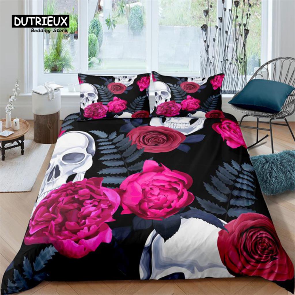 Comforter Luxury 3D Flower Skull Print Home Living Comfortable Kids Bedding Set Queen And King Eu/Us/Au/Uk Size