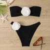 2 Pcs/Set Women Bikini Set Off Shoulder Fake Flower Decor Solid Color