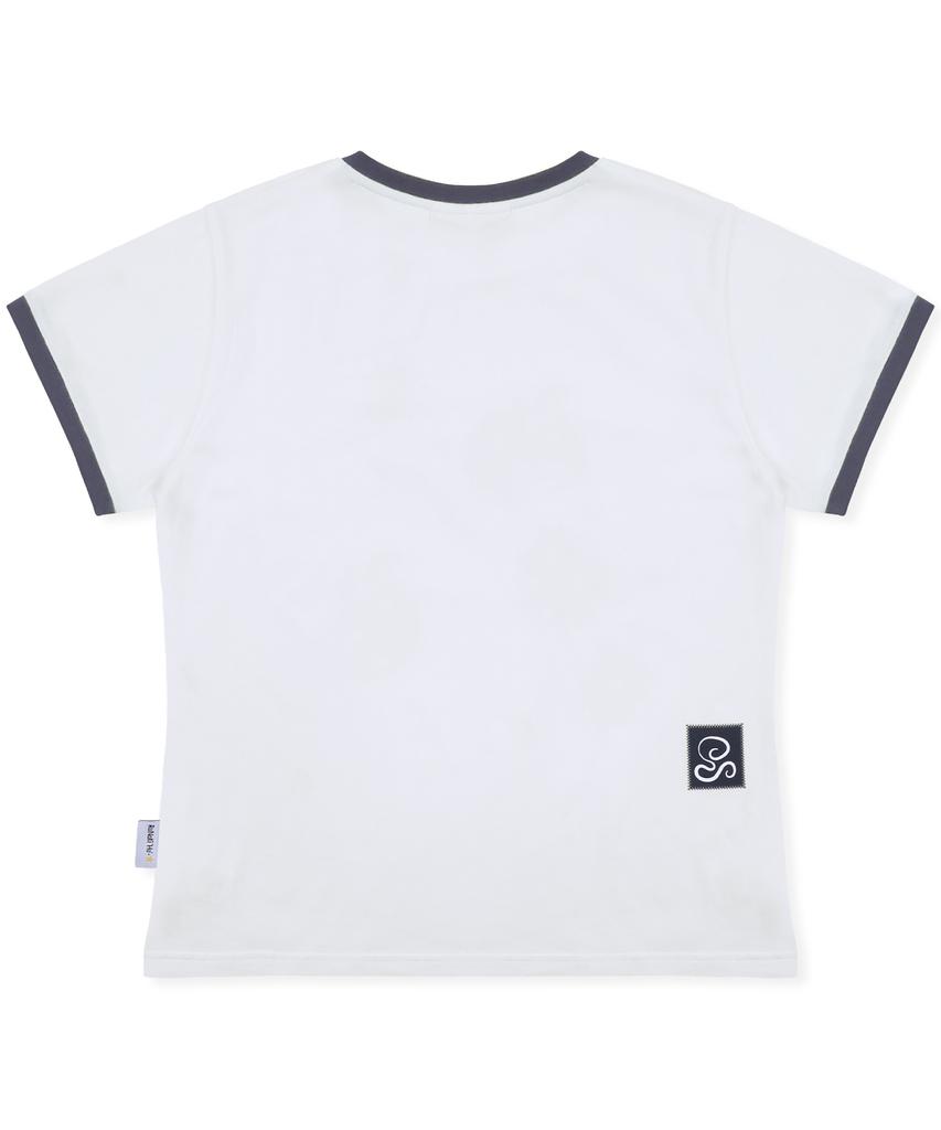 RuNaKi'Hu' Wxt095 Mela Dot Applique Ringer T-Shirt (White)