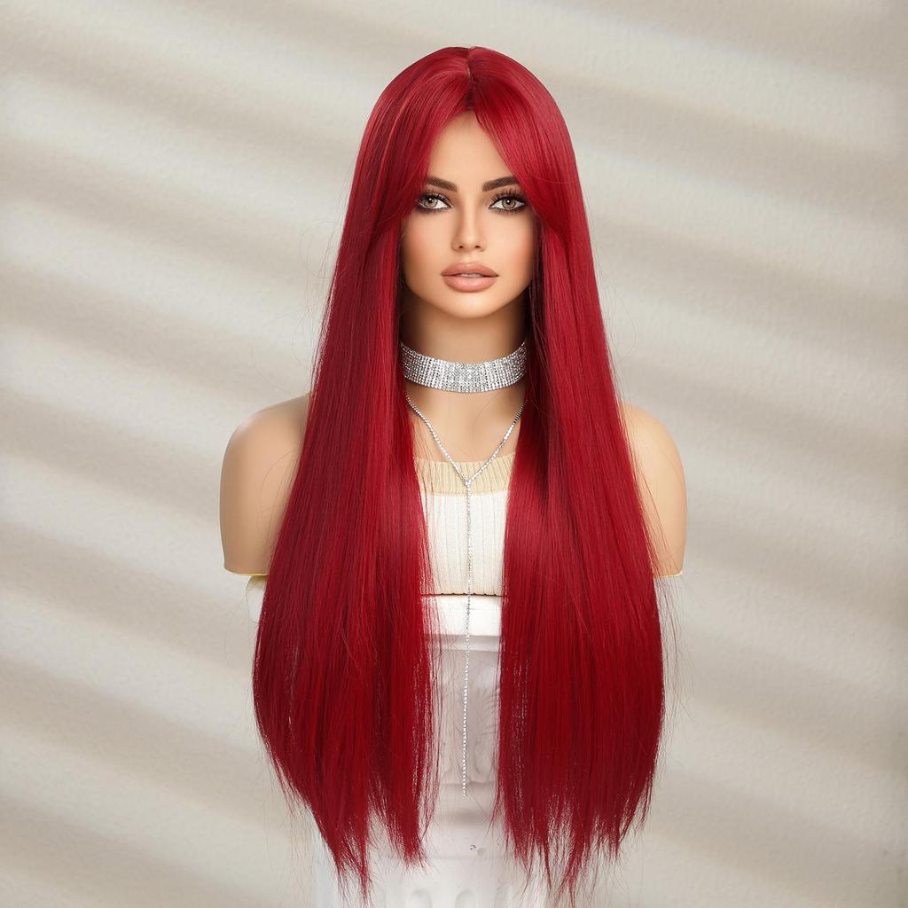 BLONDE UNICORN Длинные прямые парики бордового цвета с челкой, термостойкие парики для женщин, повседневные косплей-вечеринки
