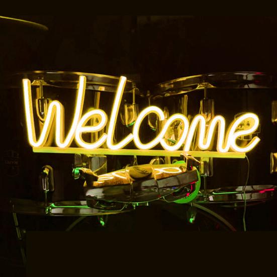 Добро пожаловать неоновая вывеска светодиодная лампа на батарейках креативная форма мерцание бесплатная декоративная прикроватная неоновая вывеска световой орнамент